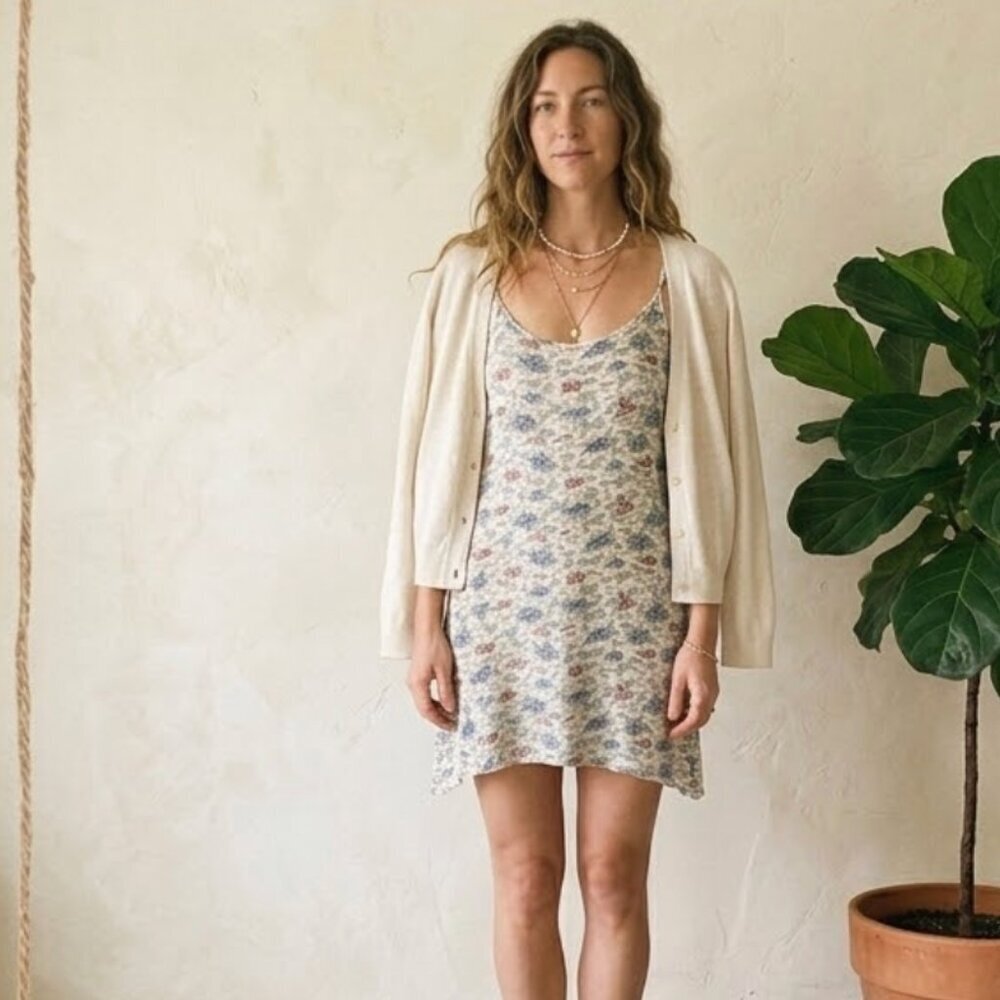 Vintage 90s Floral Mini Dress Small Spaghetti Strap
